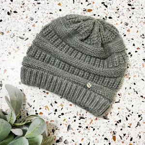 Cable Knit Hat Gray Beanie Soft Thick Chunky Knit Hat One Size Fall Winter Hat